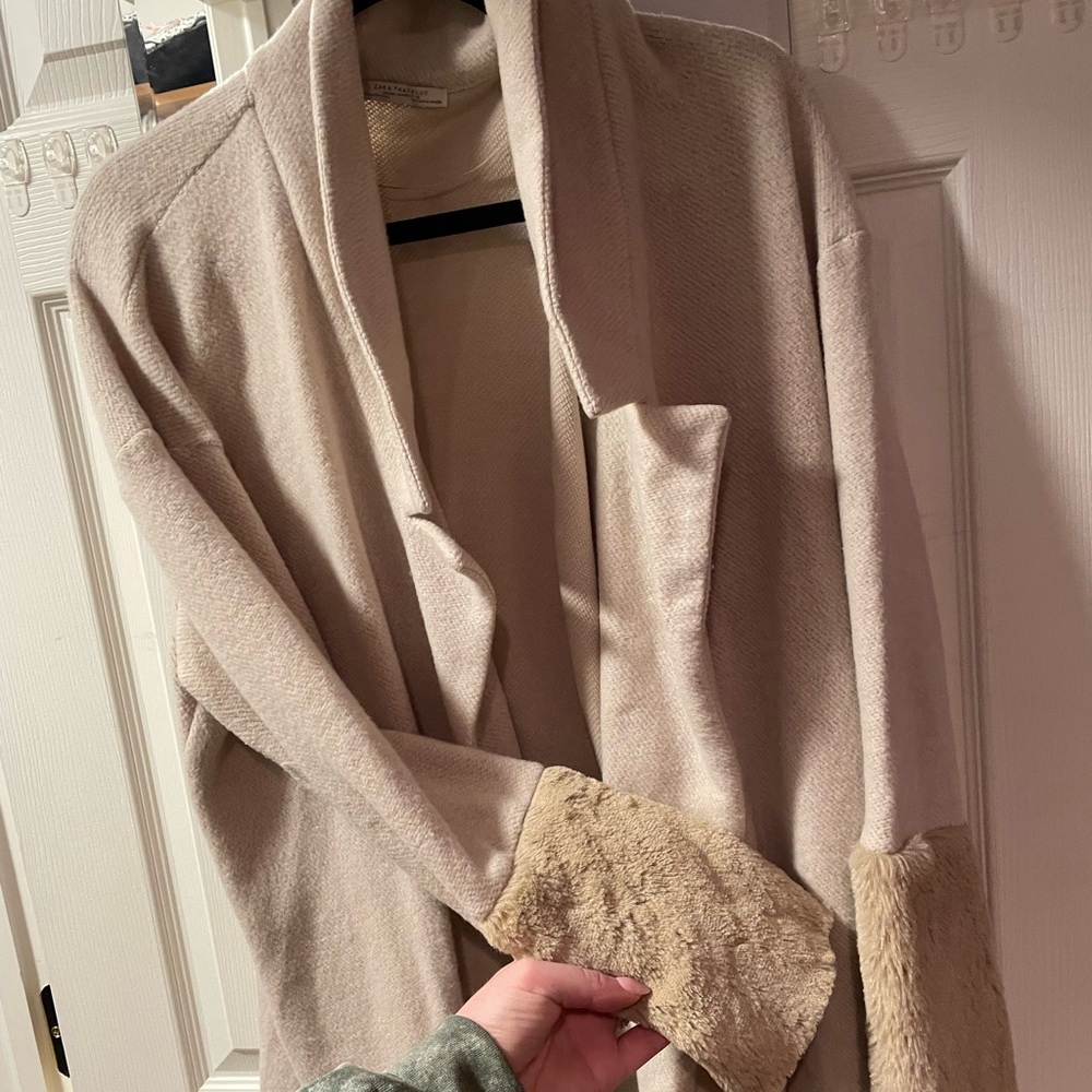 Zara faux fur long sweater Tan